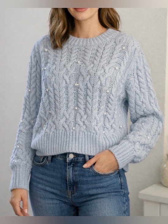 House of Harlow 1960 Sweaters - House of Harlow 1960  Cable Knit Pearl-Embellished Sweater